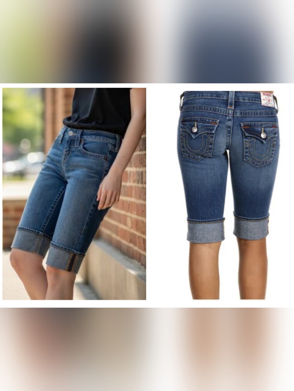 True Religion Sophie Vintage Selvidge Cuffed Knee Length Shorts 25